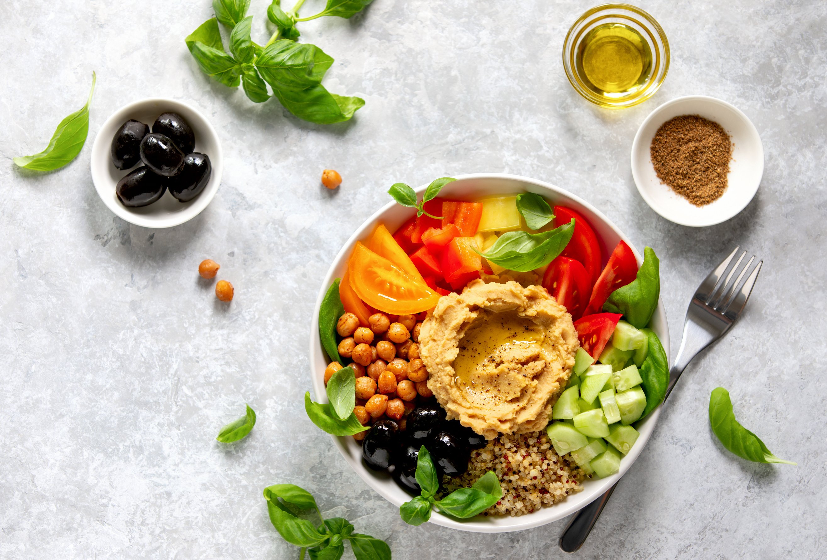 Mediterranean Buddha bowl with hummus