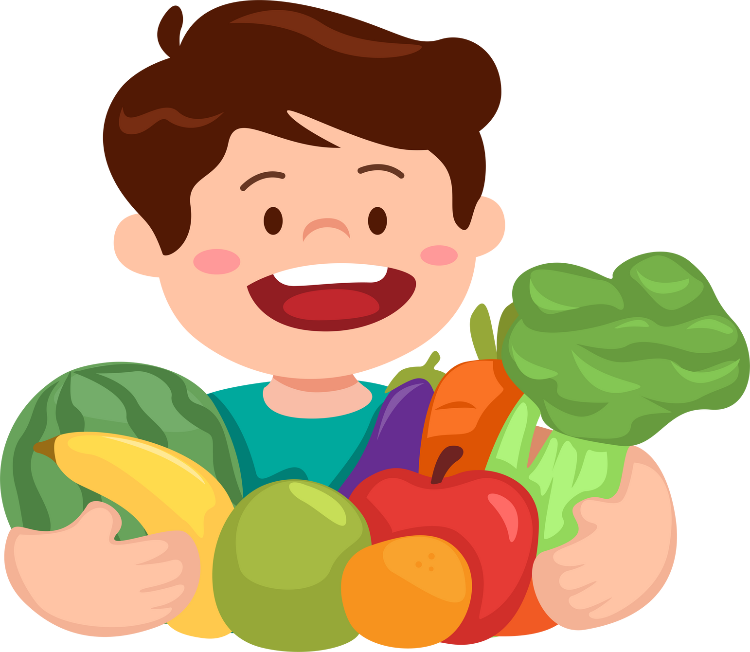 Children love eating vegetable cartoon illustration