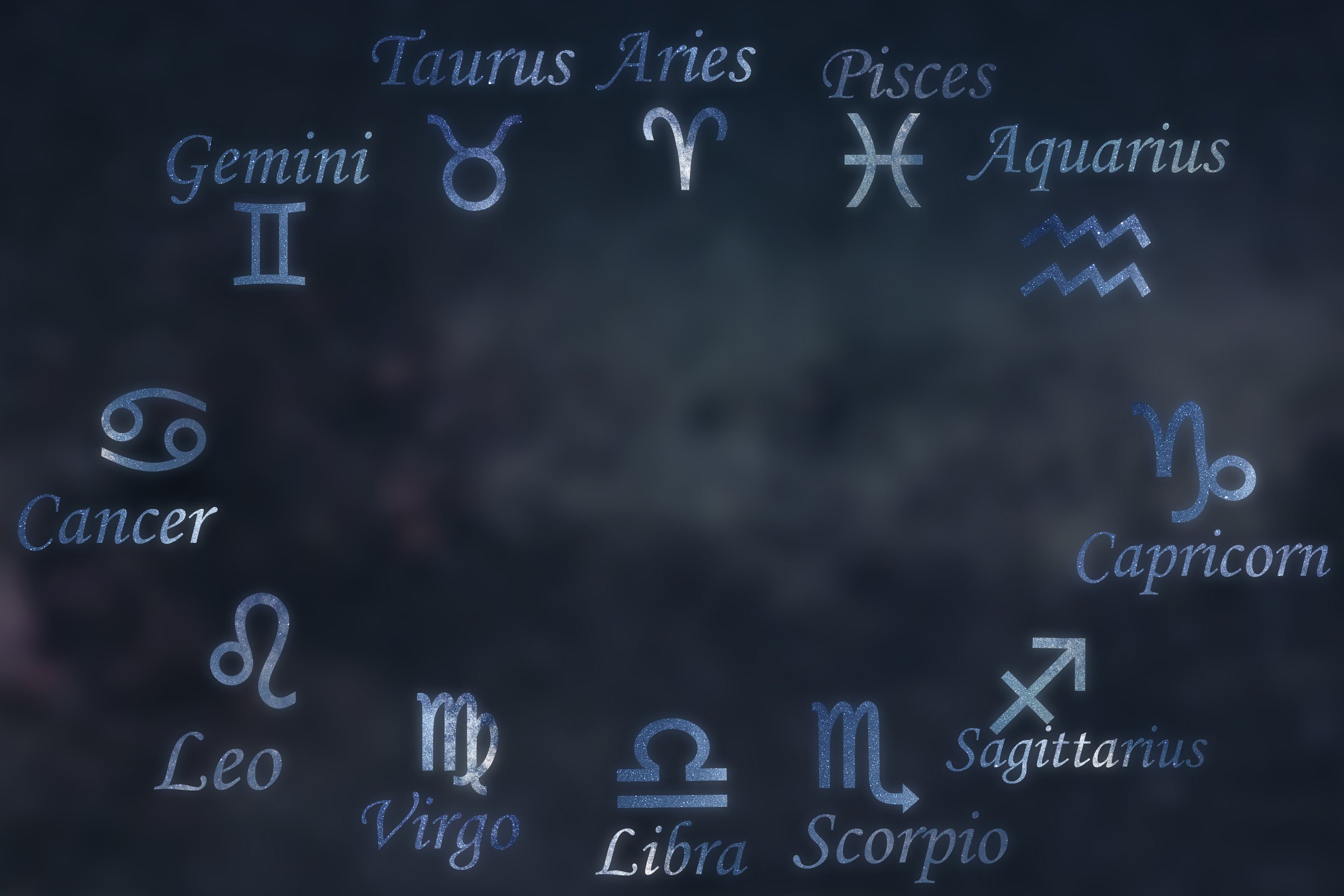 Zodiac constellations. Zodiac signs. Signs of zodiac. Galaxy background